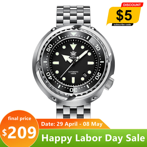 ★LaborDay Sale★Steeldive SD1978 Emperor Tuna 1000m Diver Watch