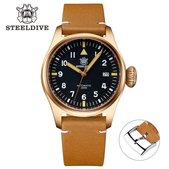 Steeldive SD1928S Bronze Pilot Watch - Onion Crown