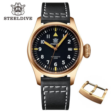 Steeldive SD1928S Bronze Pilot Watch - Onion Crown