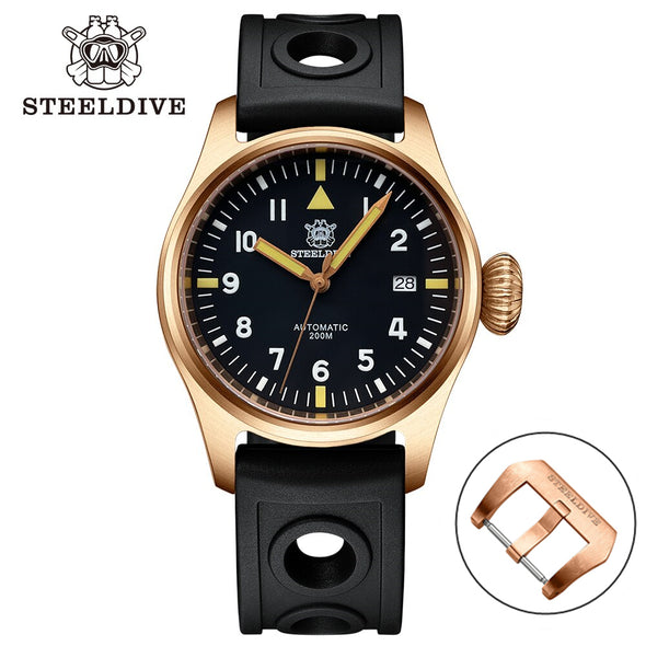 Steeldive SD1928S Bronze Pilot Watch - Onion Crown