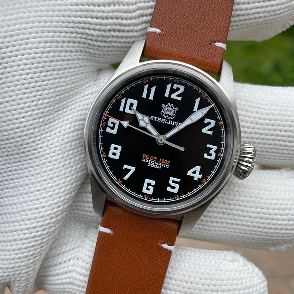 Steeldive SD1928V Retro Pilot Watch - Onion Crown
