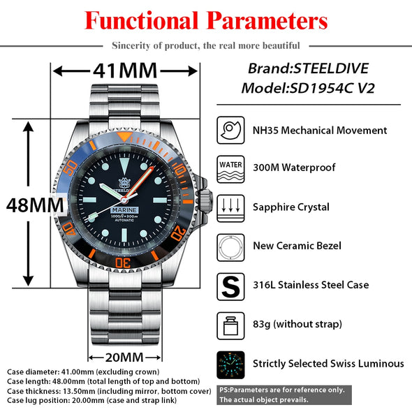 Steeldive SD1954C Orange Sub Automatic Watch V2