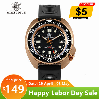★LaborDay Sale★Steeldive SD1970S Bronze 6105 Turtle Diving Watch V2