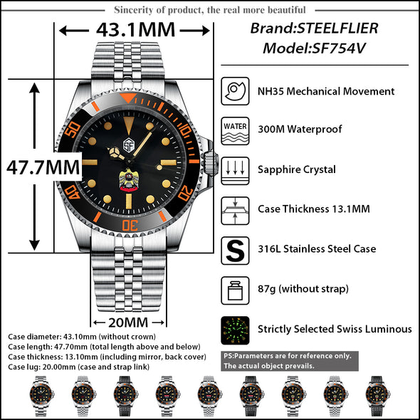 ★Welcome Deal★Steelflier SF754VC Orange Sub Automatic Watch V2