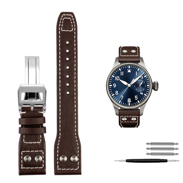 Genuine Leather Rivets Watchband For Big Pilot Watch